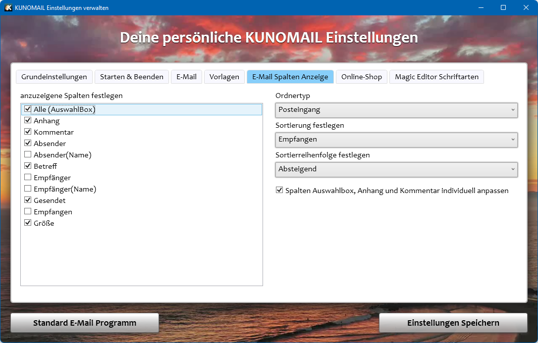 KUNOMAIL Einstellungen