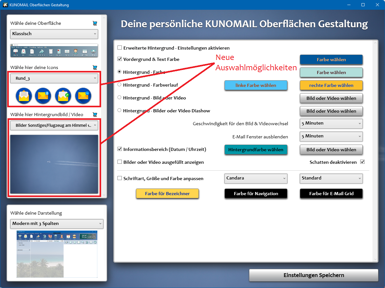 KUNOMAIL Oberflächenverwaltung