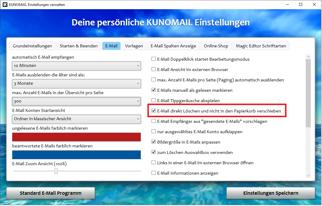 KUNOMAIL E-Mails filtern