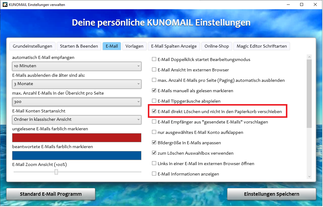 E-Mails direkt Löschen