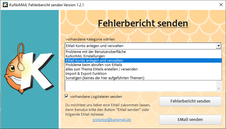 KuNoMAIL Fehlerbericht