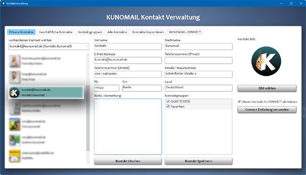 KUNOMAIL Kontaktverwaltung