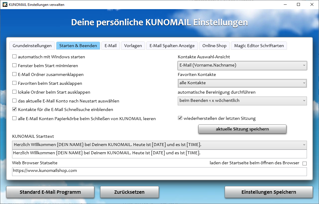 KUNOMAIL E-Mail Kontaktauswahl